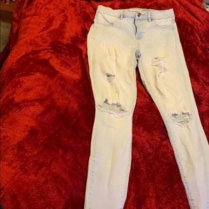 Distressed light wash jeans